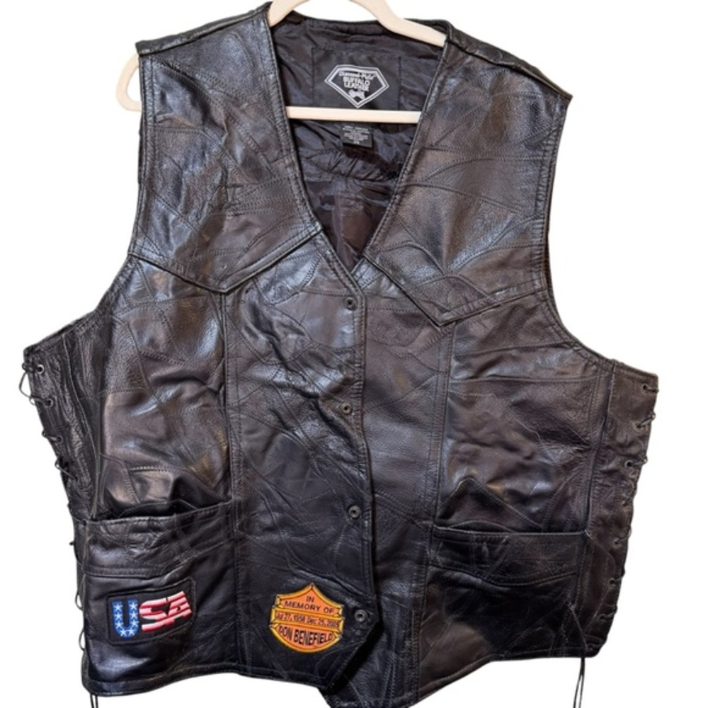 Diamond Plate Buffalo Leather EUC Motorcycle Vest Men's Hand-Sewn Pebble Grain3X - Picture 2 of 13